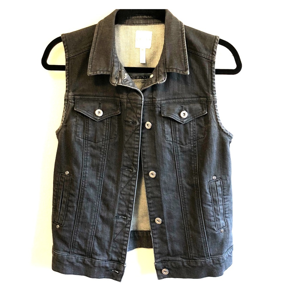 Leith Sleeveless Denim Jacket Vest Faded Black XS